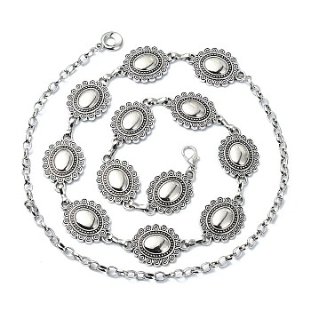 Oval Link Chain Waist Chains, Alloy Chain Belt for Skirt Dress Overcoat Accessories, Antique Silver, 26-1/4 inch(66.7cm)