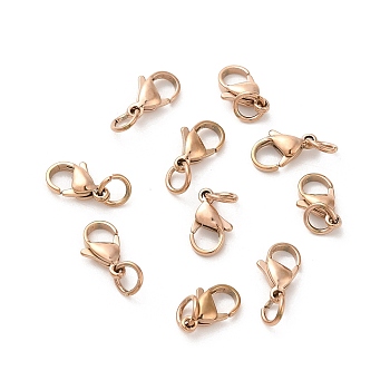304 Stainless Steel Lobster Claw Clasps, Parrot Trigger Clasps, Rose Gold, 11x7x3mm, Hole: 4mm