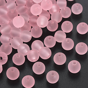 Transparent Acrylic Beads, Rubberized Style, Frosted, Round, Pearl Pink, 8x7mm, Hole: 1.8mm, about 1745pcs/500g
