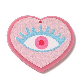 Valentine's Day Printed Heart Theme Acrylic Pendants, Eye, 32x37.5x2.5mm, Hole: 1.6mm