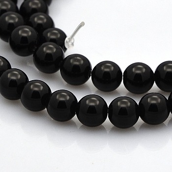 Round Natural Black Onyx Beads Strands, Dyed & Heated, 6mm, Hole: 1mm, about 61pcs/strand, 15.7 inch