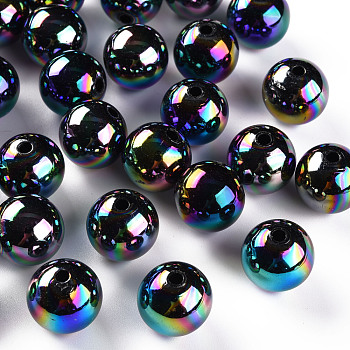 Opaque Acrylic Beads, AB Color Plated, Round, Black, 16x15mm, Hole: 2.8mm, about 220pcs/500g