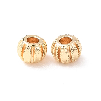 Brass Spacer Beads, Corrugated Pumpkin, Rack Plating, Long-Lasting Plated, Lead Free & Cadmium Free, Real 18K Gold Plated, 5.5x4mm, Hole: 2mm