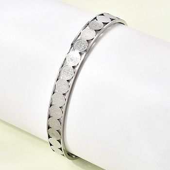 201 Stainless Steel Open Cuff Bangles for Women, Flat Round with Saint Benedict, Stainless Steel Color, Inner Diameter: 2.56x1.97 inch(6.5x5cm)