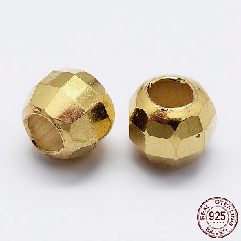 925 Sterling Silver Beads Spacer, Faceted, Round, Golden, 6x5mm, Hole: 3mm