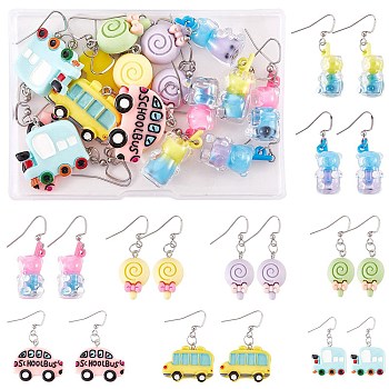 DIY Cartoon Earring Making Kit, Including Car & Lollipop & Imitation Bubble Tea Resin Pendants, 304 Stainless Steel Earring Hooks, Mixed Color, 78Pcs/box