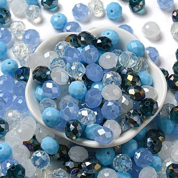 Glass Beads, Faceted, Rondelle, Light Sky Blue, 10x8mm, Hole: 1mm, about 67pcs/60g