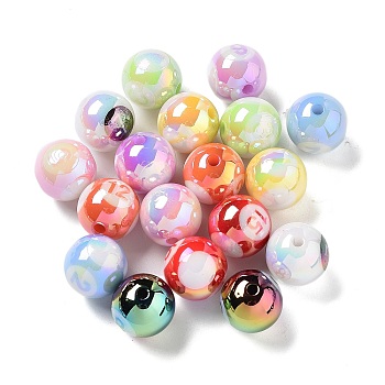 UV Plating Iridescent Acrylic Beads, AB Color, Round, Mixed Color, 16x15.5mm, Hole: 2.5mm