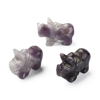 Natural Amethyst Carved Healing Rhinoceros Figurines, Reiki Stones Statues for Energy Balancing Meditation Therapy, 52~58x21.5~24x35~37mm