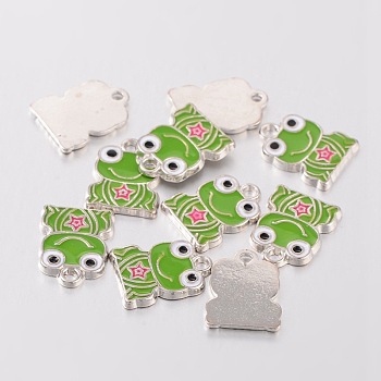 Alloy Enamel Pendants, Frog, Lead Free and Cadmium Free, Platinum, Colorful, about 16.5mm long, 12.5mm wide, 1mm thick, hole: 2mm