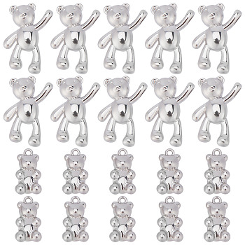 SUNNYCLUE 48Pcs 2 Styles Alloy Pendants, Cadmium Free & Nickel Free & Lead Free, Bear Charm, Platinum, 18~26x10~17x5~5.5mm, Hole: 1.4~4mm, 24pcs/style