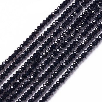 Natural Black Spinel Beads Strands, Faceted, Rondelle, 3x2mm, Hole: 0.5mm, about 185pcs/strand, 15.16 inch(38.5cm)