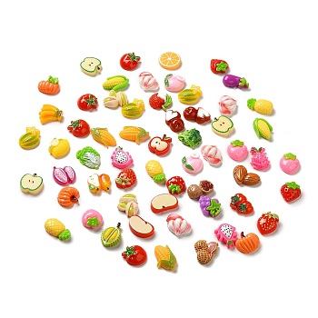 Opaque Resin Fruit & Vegetable Adhesive Back Cartoon Stickers, Pineapple Apple Strawberry Corn Pumpkin Decals for Kid's Art Craft, Mixed Shapes, 13~23x12~19x3.5~8.5mm