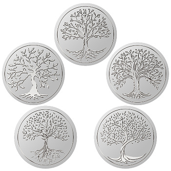 24 Sheets Silver Foil Paper Picture Stickers, Round Dot Decorative Stickers, Tree of Life, 205x210mm, Sticker: 38.1mm, 25pcs/sheet