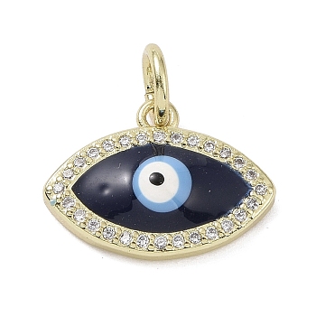 Real 18K Gold Plated Brass Micro Pave Cubic Zirconia Pendants, with Enamel and Jump Ring, Evil Eye, 12x16.5x3mm, Hole: 4mm