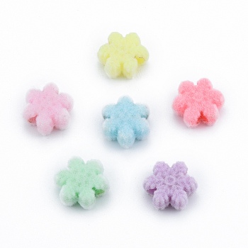 Christmas Opaque Resin Beads, Flocky Snowflake, Mixed Color, 13x15x6mm, Hole: 3.5mm