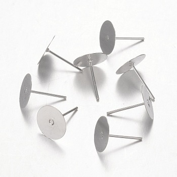 Earring Stud Ear Nail Iron Flat Base Cup Post Earring Findings, Silver Color Plated, Size: about 10mm in diameter, 12mm long, 0.8mm thick.
