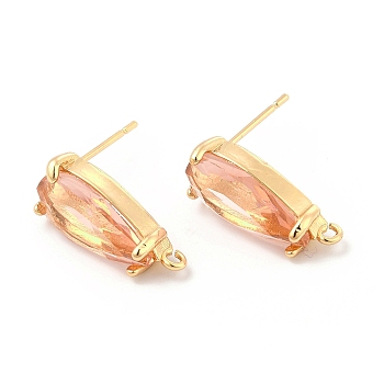 K9 Glass Stud Earring Teardrop Findings, with Light Gold Tone Brass Findings, Crystal Aurum, 19x8mm, Hole: 1.2mm, Pin: 0.8mm