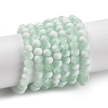 Frosted Crackle Glass Beads Strands, Rondelle, Aquamarine, 4.5x3.5mm, Hole: 0.8mm, about 222pcs/strand, 30.71''~31.10''(78~79cm)