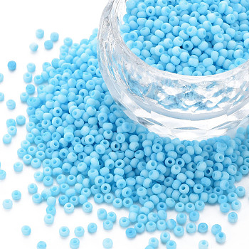 13/0 Glass Seed Beads, Macaron Color, Round Hole, Round, Deep Sky Blue, 13/0, 2~2.3x1.5mm, Hole: 0.8mm, about 450g/bag