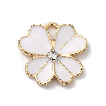 Flower Alloy Enamel Pendants, with Rhinestone, Light Gold, White, 19x19.5x3mm, Hole: 4x2.5mm