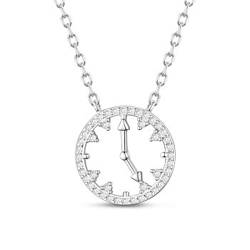 SHEGRACE Rhodium Plated 925 Sterling Silver Pendant Necklaces, with Grade AAA Cubic Zirconia, with 925 Stamp, Clock, Platinum, 15.75 inch