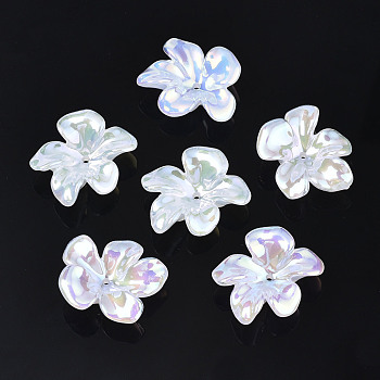 5-Petal Electroplate Acrylic Bead Caps, Flower, WhiteSmoke, 23.5x25x8mm, Hole: 1.2mm