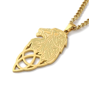 304 Stainless Steel Pendant Necklaces, Lion with Witch Knot, Golden, 17.72 inch(45cm).
