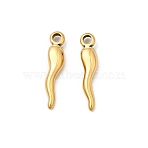 304 Stainless Steel Pendants, Ion Plating(IP), Horn of Plenty/Italian Horn Cornicello Charms, Real 18K Gold Plated, 17x3.5x3mm, Hole: 1.8mm(X1-STAS-Z157-20G-02)