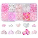 DIY Round Acrylic Beads Jewelry Making Findings Kits, Pink, 4~16x4~21x4~10.5mm, Hole: 1~2.5mm(DIY-FS0007-05)