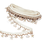 Polyester with Resin Shell Shape & Starfish Charm Lace Ribbon, Lace Trim, Clothes Accessories, White, 1-1/2 inch(38mm)(OCOR-WH0078-398-1)