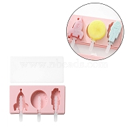 Ice Pop Food Grade Silicone Molds, with Plastic Lids and Sticks, for Children Summer Home Kitchen Tools, Rocket & Moon & Spaceman, Pink, 91x182x22mm, Stick: 86x15x12mm(AJEW-D039-15)