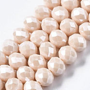 Electroplate Glass Beads Strands, Pearl Luster Plated, Faceted, Rondelle, Navajo White, 3x2mm, Hole: 0.8mm, about 145~150pcs/strand, 34~35cm(EGLA-A034-P2mm-A17)