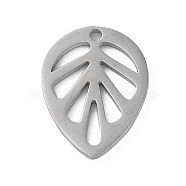 304 Stainless Steel Pendants, Laser Cut, Leaf, Stainless Steel Color, 12.5x9.5x1mm, Hole: 1mm(STAS-P338-08P)