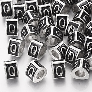 Alloy European Beads, Enamel Style, Large Hole Beads, Triangle with Letter, Platinum, Black, Letter.Q, 9.5x9x6.5mm, Hole: 5mm(MPDL-S038-09Q)