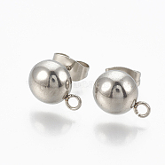 201 Stainless Steel Stud Earring Findings, with Loop and 304 Stainless Steel Pins, Dome/Half Round, Stainless Steel Color, 11x8mm, Hole: 1.8mm, Pin: 0.8mm(X-STAS-Q225-16A-8mm)