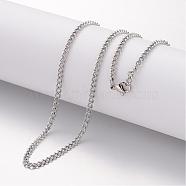304 Stainless Steel Necklace, Curb Chains, with Lobster Clasps, Stainless Steel Color, 23.6 inch(600mm), 2.8mm(MAK-K004-12P)