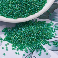 MIYUKI Delica Beads, Cylinder, Japanese Seed Beads, 11/0, (DB0858) Matte Transparent Green AB, 1.3x1.6mm, Hole: 0.8mm, about 10000pcs/bag, 50g/bag(SEED-X0054-DB0858)
