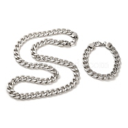 Unisex 304 Stainless Steel Curb Chain Bracelet & Necklace Jewelry Sets, with Lobster Claw Clasps, Stainless Steel Color, 8.70 inch(221mm)(SJEW-L198-003P)