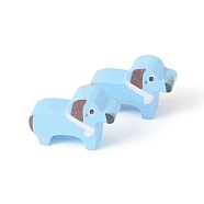 Natural Wood Beads, Undrilled/No Hole Beads, Dog, Blue, 19x29.5x9mm(WOOD-E010-04)