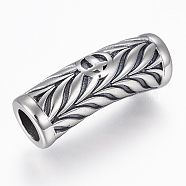 304 Stainless Steel Magnetic Clasps with Glue-in Ends, Column with Leaves, Antique Silver, 29x9~9.5mm, Hole: 6mm(STAS-F130-32AS)