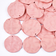 Spray Painted Iron Pendants, Flat Round, Light Coral, 28x2.5mm, Hole: 1mm(X-IFIN-S704-04A)