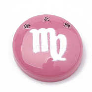 Constellation/Zodiac Sign Resin Cabochons, Half Round/Dome, Craved with Chinese character, Virgo, Hot Pink, 15x4.5mm(CRES-N010-07C)