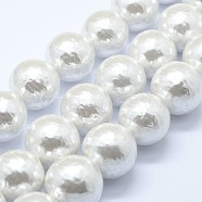 Shell Pearl Beads Strands, Round, Creamy White, 14mm, Hole: 1mm, about 28pcs/strand, 15.7 inch(BSHE-K053-02-14mm)