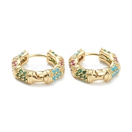 Brass Micro Pave Cubic Zirconia Huggie Hoop Earrings, Bamboo Stick, Colorful, Real 18K Gold Plated, 15x17x4.5mm, Pin: 1mm(EJEW-A058-04G)