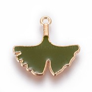 Zinc Alloy Pendants, with Enamel, Ginkgo Leaf, Light Gold, Olive, 22.5x22.5x2mm, Hole: 1.5mm(ENAM-P163-01E)