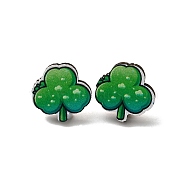 Saint Patrick's Day Green Wood Stud Earrings, with 316 Stainless Steel Pins, Clover, 16.5x16mm(EJEW-D074-01B)