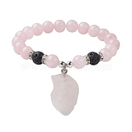 Natural Rose Quartz Beaded Stretch Bracelets, Rough Raw Stone Charms Bracelets for Women, Inner Diameter: 2-1/4 inch(5.8cm)(BJEW-JB10070-03)