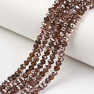 Electroplate Transparent Glass Beads Strands, Half Copper Plated, Faceted, Rondelle, Sienna, 3x2mm, Hole: 0.8mm, about 150~155pcs/strand, 15~16 inch(38~40cm)(EGLA-A034-T2mm-N04)