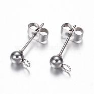 304 Stainless Steel Stud Earring Findings, with Loop, Stainless Steel Color, 15x7x4mm, Hole: 1.8~2mm, Pin: 0.7mm(STAS-G059-21)